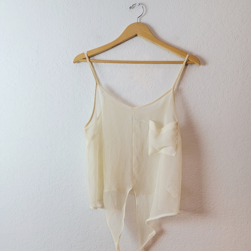 Urban Outfitters Kimchi Blue Sheer Cream Off White Tie Cropped Tank Top Blouse L